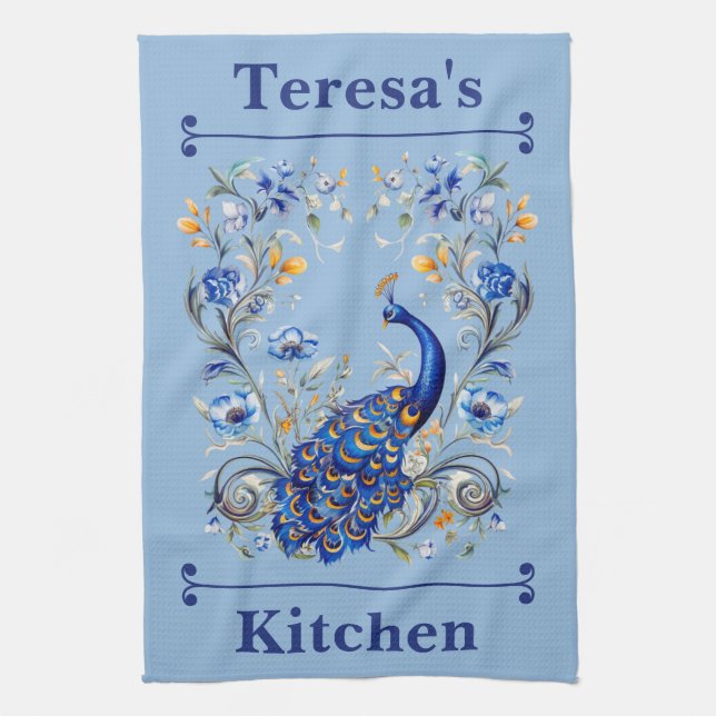 Personalised Peacock Design - Elegant Gift for Her Tea Towel (Vertical)