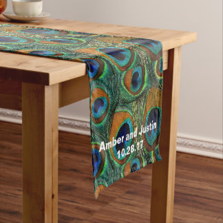 Personalised Peacock Feather Print Table Runner