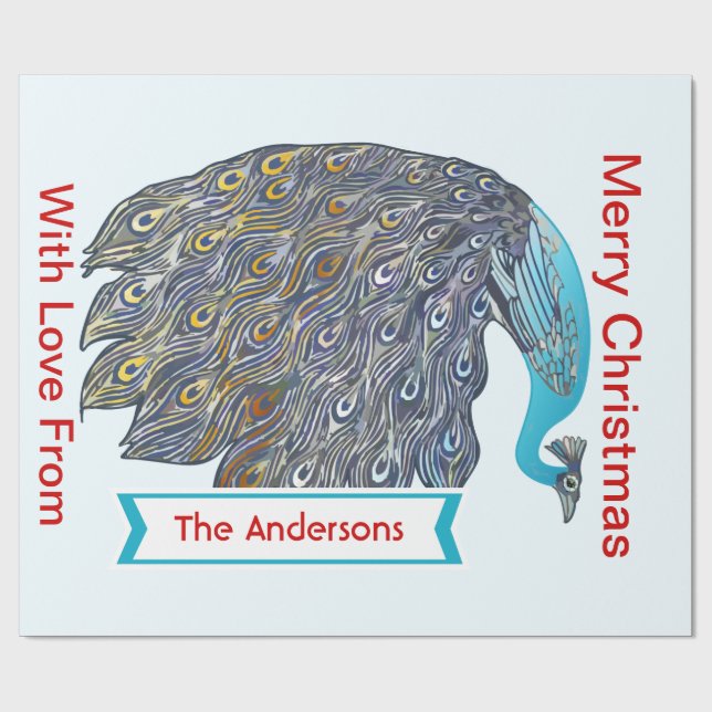 Personalised Peacock Holiday  Wrapping Paper (Flat)