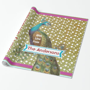 Personalised Peacock Holiday Wrapping Paper