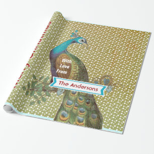 Personalised Peacock Holiday Wrapping Paper