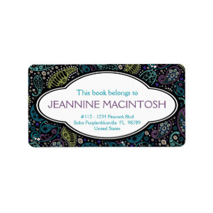 Personalised Peacock Paisley Pattern Bookplate Label