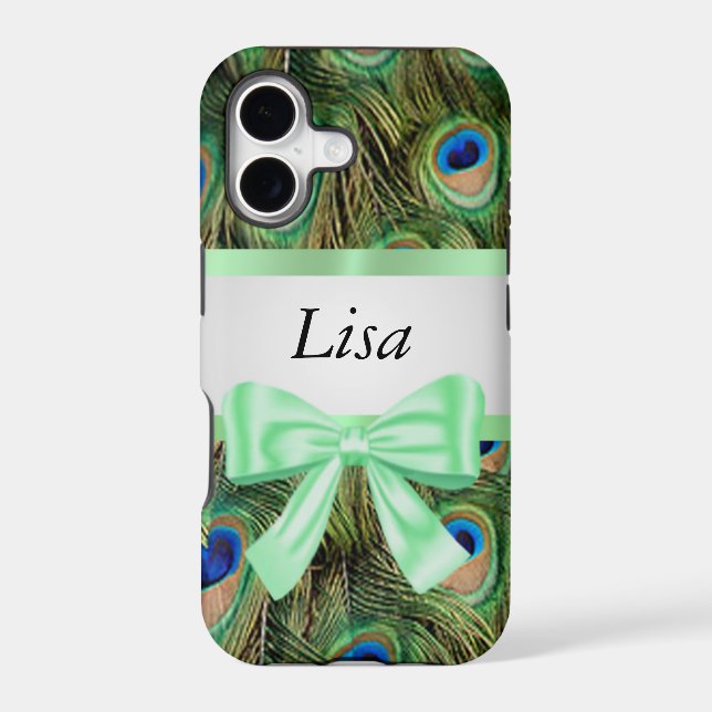 Personalised Peacock Pattern Green Bow (Back)