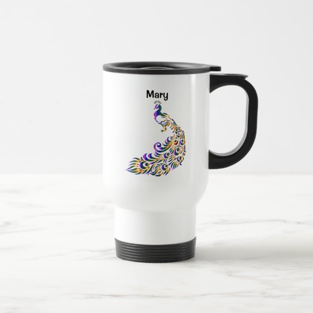 personalised Peacock Travel Mug (Right)