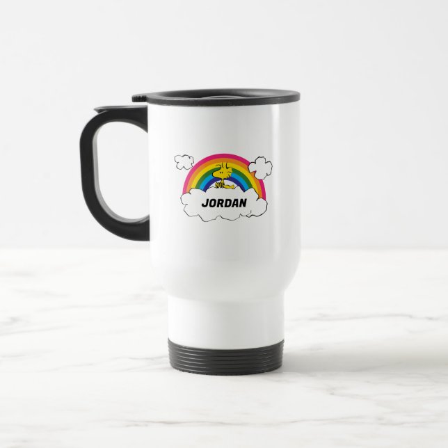 Personalised Peanuts Woodstock | Add Your Name Travel Mug (Left)