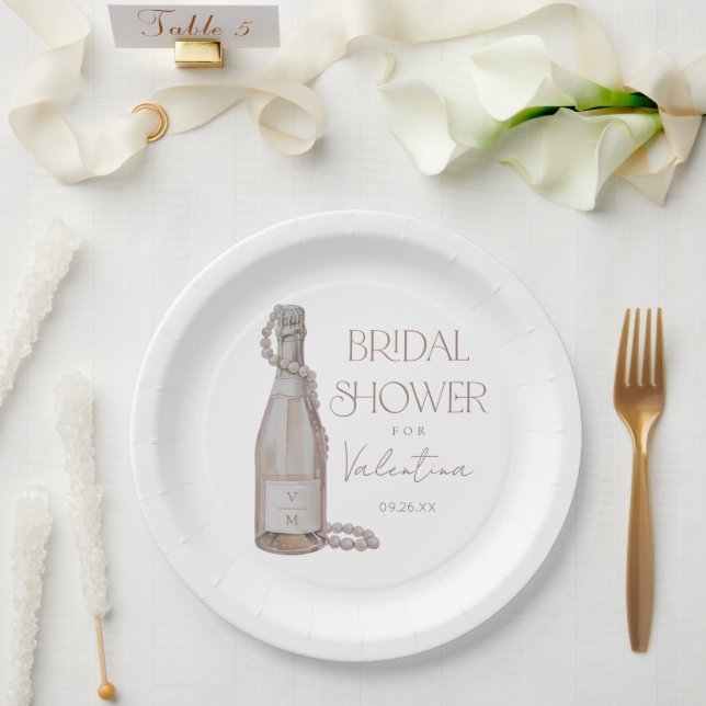 Personalised Pearls + Prosecco Bridal Shower Paper Plate (Wedding)