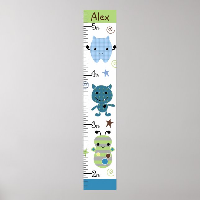 Personalised Peek A Boo Monsters Growth Chart (Front)