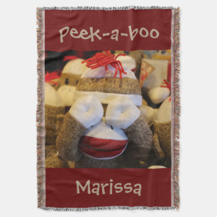Personalised Peek-a-boo Sock Monkey Throw Blanket