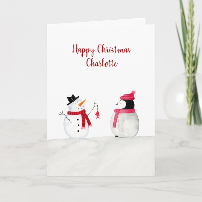 Personalised Peggy Penguin Childs Christmas Card (Front)