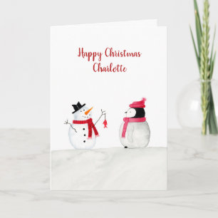 Personalised Peggy Penguin Childs Christmas Card