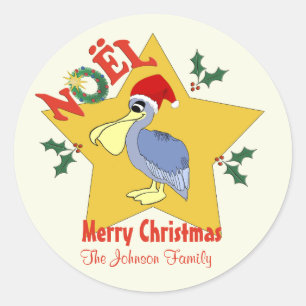 Personalised Pelican Santa Star Christmas Classic Round Sticker