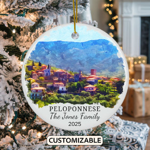 Personalised Peloponnese Ornament, Greece Ceramic Tree Decoration