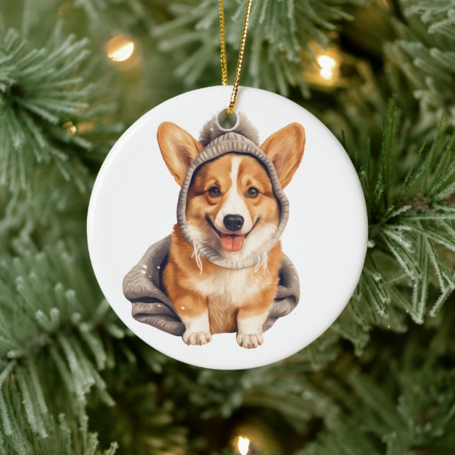 Personalised Pembroke Welsh Corgi Dog Art Ceramic Tree Decoration (Tree)