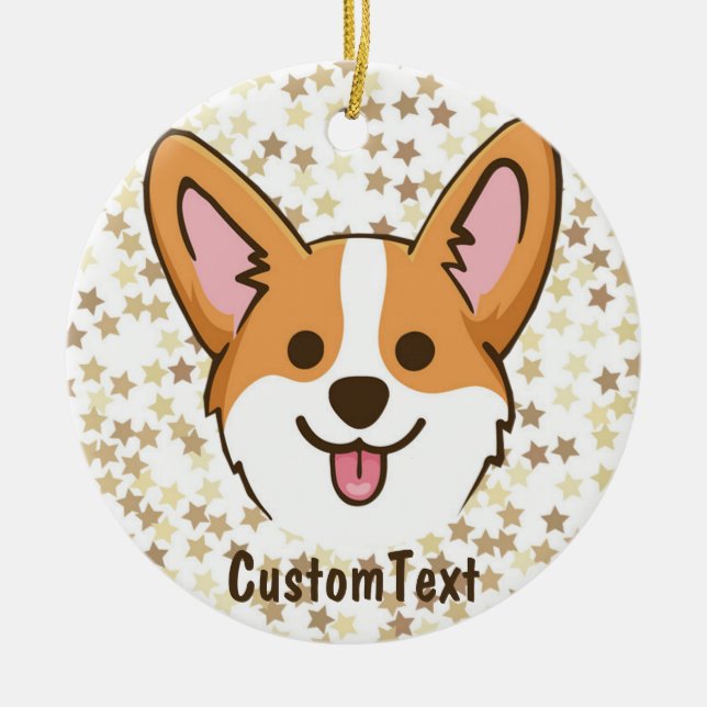 Personalised Pembroke Welsh Corgi Puppy Dog Stars Ceramic Tree Decoration (Front)