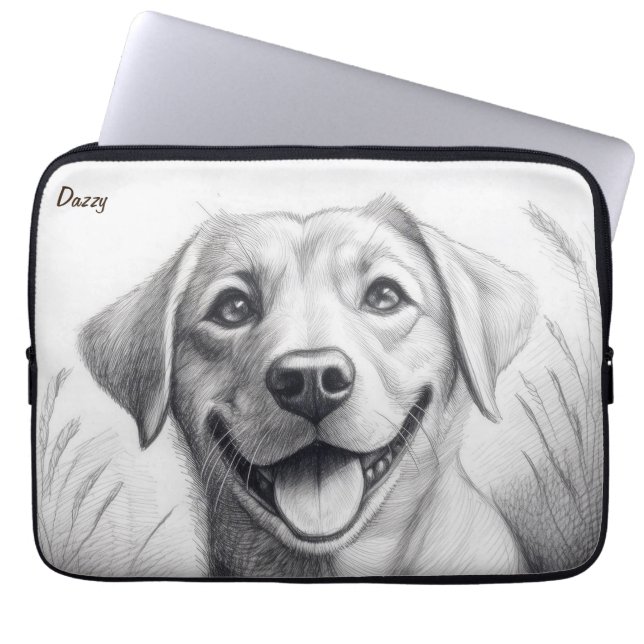 Personalised pencil art Dog-themed Laptop Sleeve (Front)