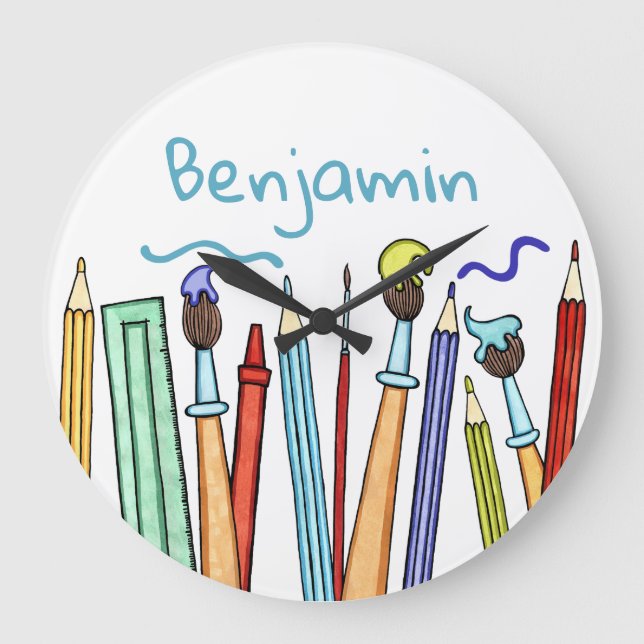 Personalised Pencils and Paintbrushes Artist's Large Clock (Front)