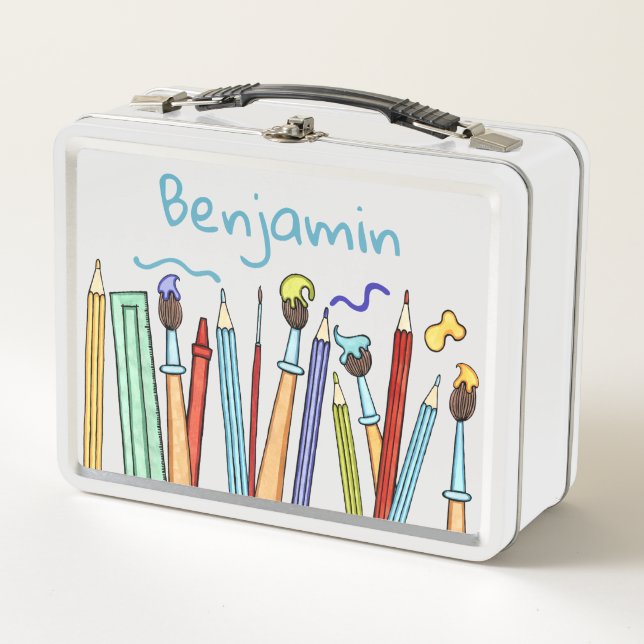 Personalised Pencils and Paintbrushes Artist's Metal Lunch Box (Front)