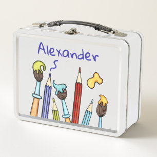 Personalised Pencils and Paintbrushes Metal Lunch Box