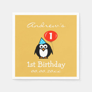 Personalised penguin 1st Birthday party napkins