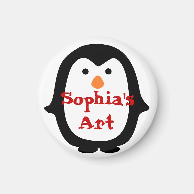 Personalised Penguin Child's Artwork Magnet (Front)