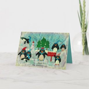 Personalised Penguin Christmas Greeting Holiday Card