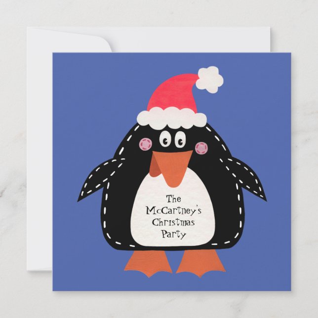 Personalised Penguin Christmas Party Invitation (Front)
