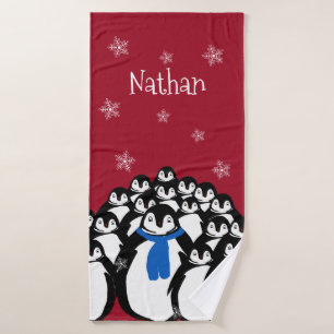 Personalised Penguin Family Bath Towel