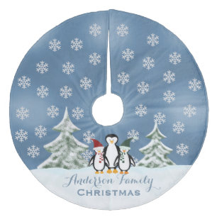 Personalised: Penguin Family Christmas Tree Skirt