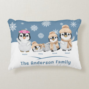 Personalised Penguin Family Holiday Decorative Cushion