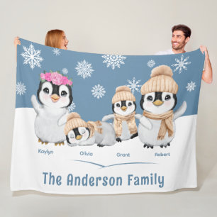 Personalised Penguin Family Holiday Fleece Blanket