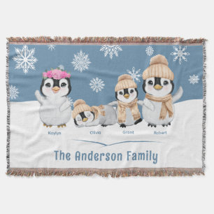 Personalised Penguin Family Holiday Throw Blanket