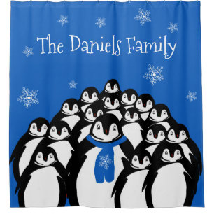Personalised Penguin Family Shower Curtain