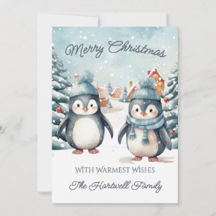 Personalised Penguin Flat Christmas Holiday Card