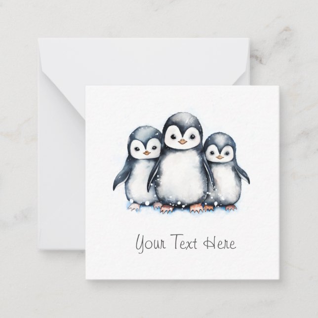 Personalised Penguin Flat Note Card (Front)