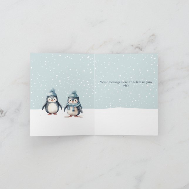 Personalised Penguin Folded Christmas Holiday Card (Inside)