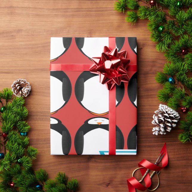 Personalised Penguin Holiday Wrapping Paper (Holiday Gift)