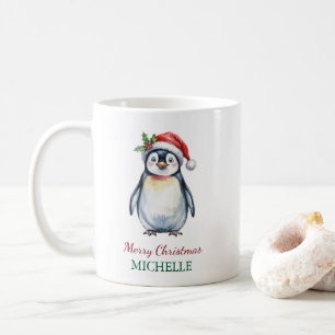 Personalised Penguin in Santa Hat Christmas        Coffee Mug