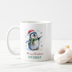 Personalised Penguin in Santa Hat Christmas        Coffee Mug