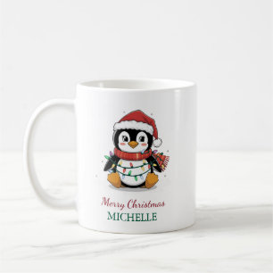 Personalised Penguin in Santa Hat Christmas        Coffee Mug
