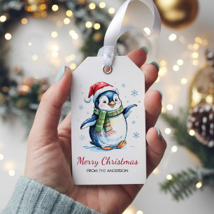 Personalised Penguin in Santa Hat Christmas        Gift Tags