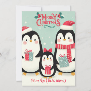 Personalised Penguin Merry Christmas Holiday Card