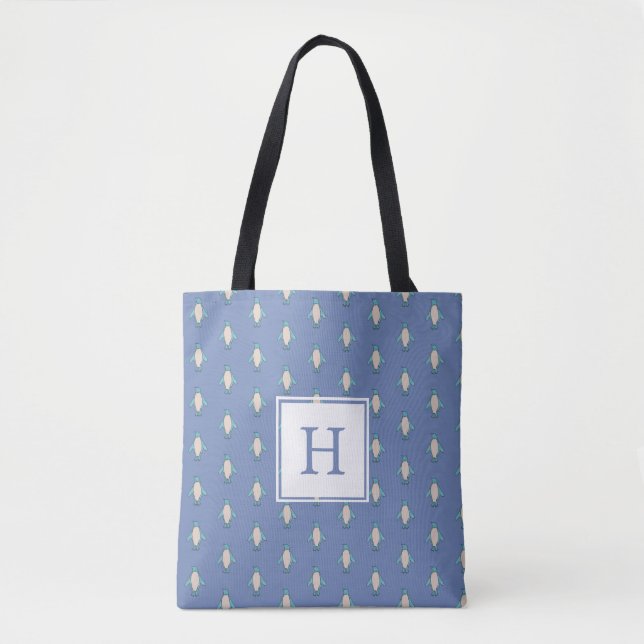 Personalised Penguin Monogram Tote Bag (Front)