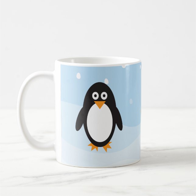 Personalised penguin mug with snowy background (Left)