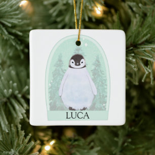 Personalised Penguin Watercolor Christmas Ornament