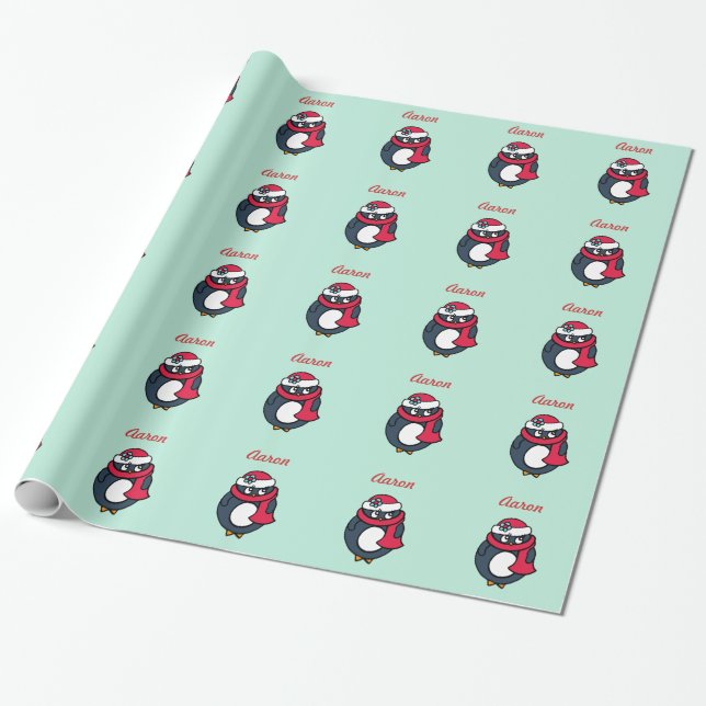 Personalised Penguin Wrapping Paper (Unrolled)