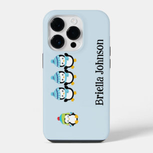 Personalised Penguins Dressed for Winter iPhone 14 Pro Case