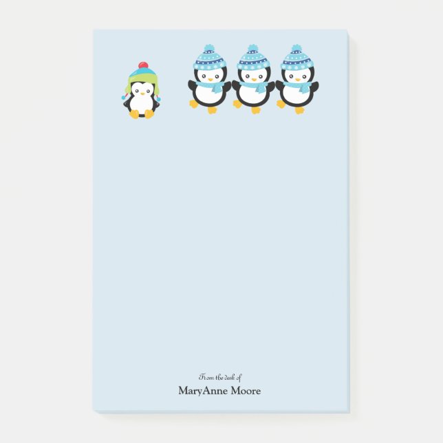 Personalised Penguins Dressed for Winter  Post-it Notes (Front)