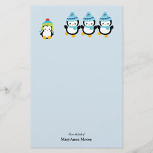 Personalised Penguins Dressed for Winter Stationery