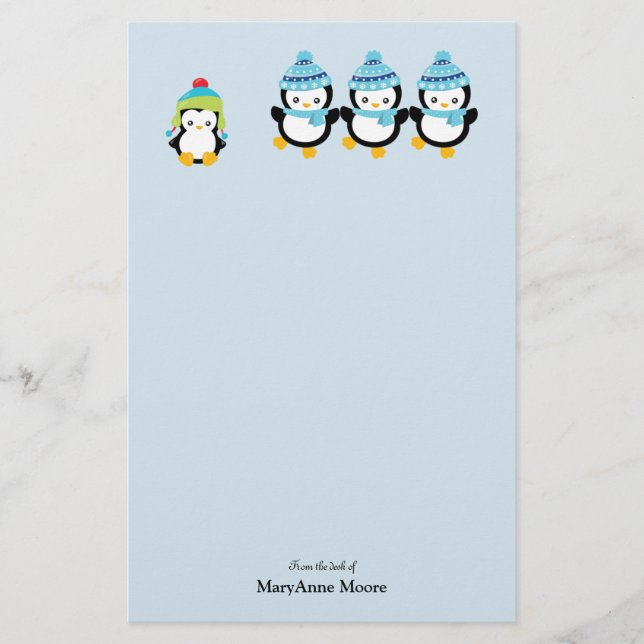Personalised Penguins Dressed for Winter  Stationery (Front)