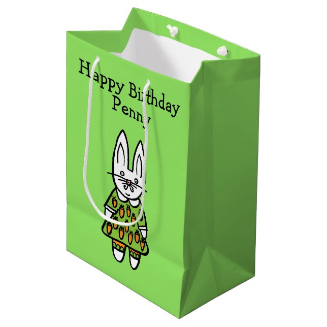 Personalised Penny the Rabbit Happy Birthday Medium Gift Bag (Front Angled)